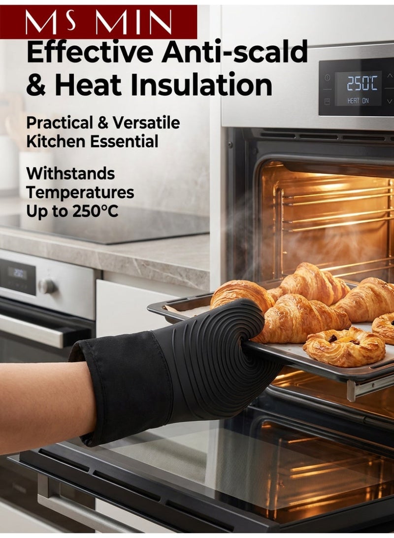 MS MIN Silicone Oven Gloves Set of 2 | Heat Resistant up to 250°C | Anti-Slip Textured Grip | Kitchen Baking Heat Protection Gloves - Image 2